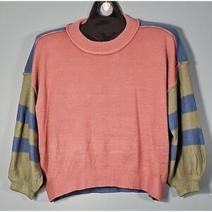 Blue B Collection Women's Mauve Blue Crew Neck Exposed Seam Sweater Top Size L